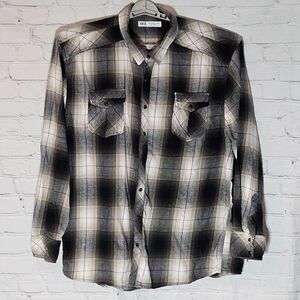 BKE Shirt Men's 3XL Athletic Fit Long Sleeve Snap Plaid Black Gray White